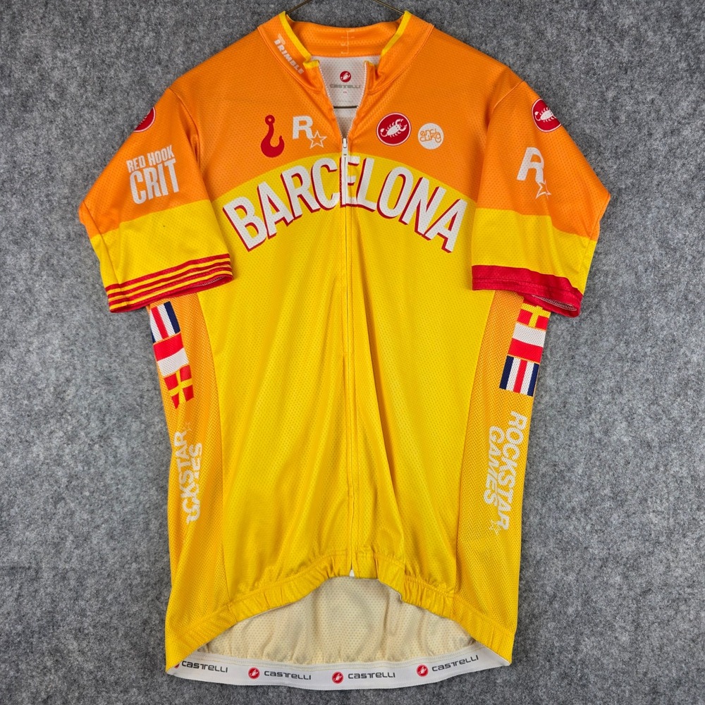 Castelli Red Hook Crit Barcelona Jersey Mens XXL Yellow Rockstar Games Zip Short